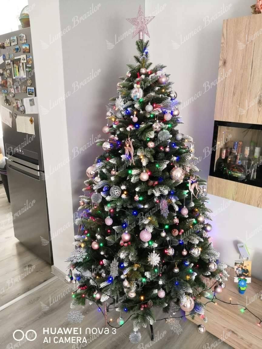 brazi impodobit - Brad artificial de Crăciun 3D Înzăpezit 180cm