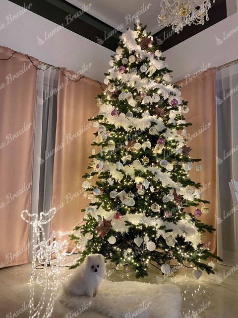 brad impodobit cu panglica Brad de Crăciun 3D artificial Molid Exclusiv 270cm