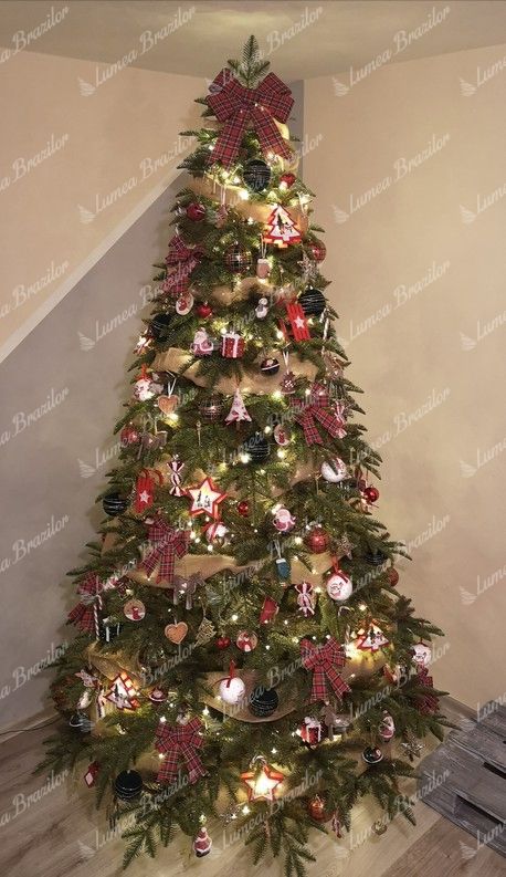 brad impodobit cu rosu - Pom de Crăciun artificial 3D brad caucazian 240cm