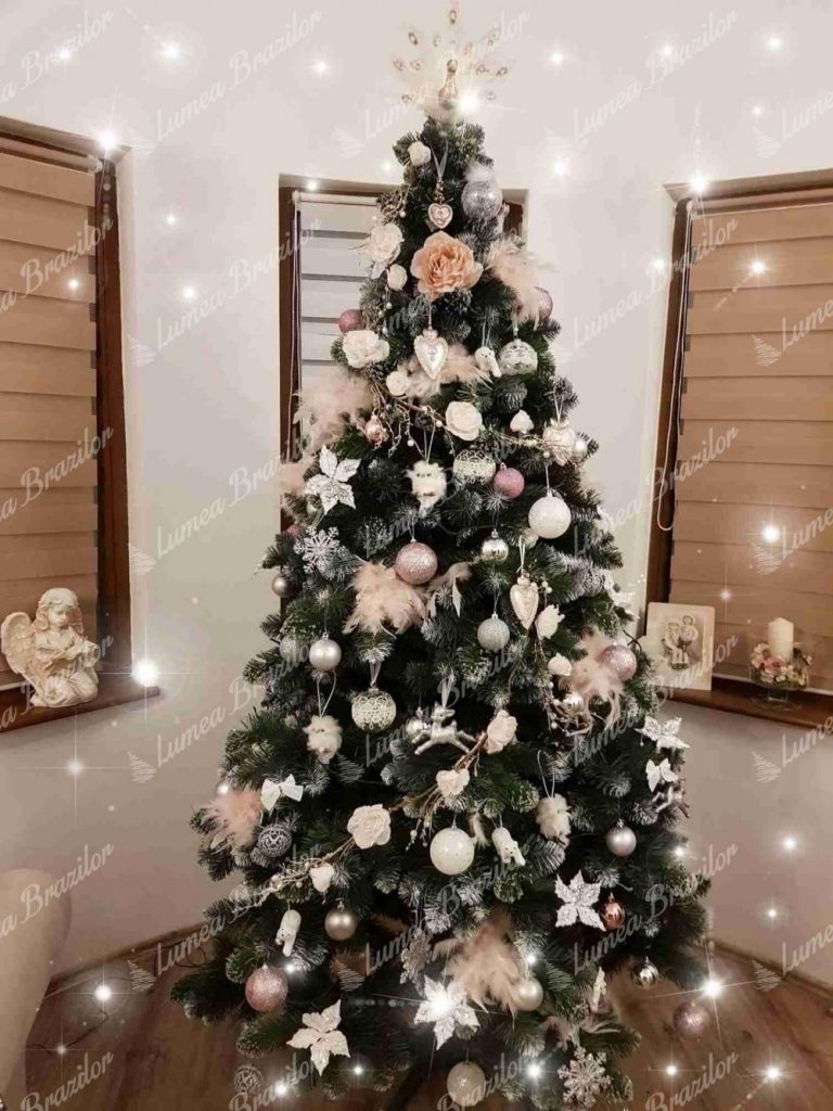 Pom de Crăciun artificial Pin Argintiu cu cristale de gheață 220cm