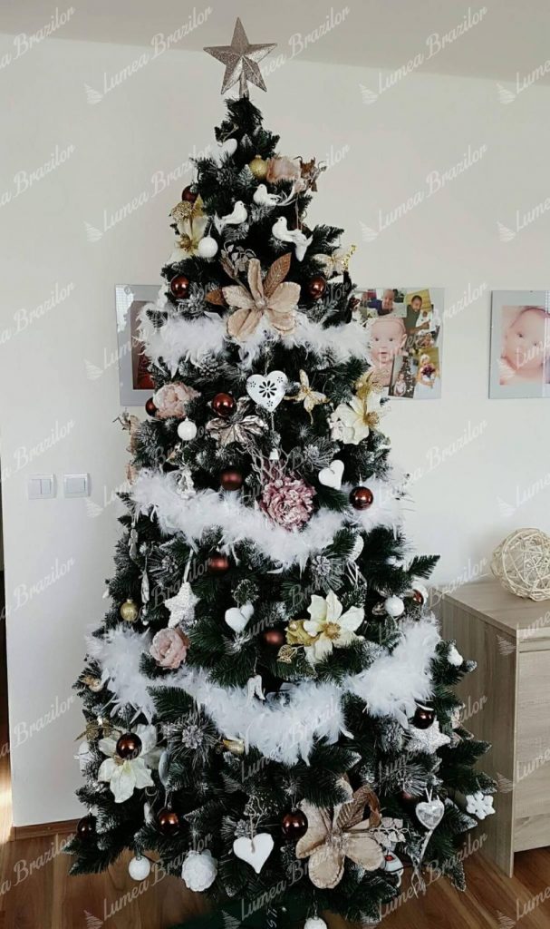 Pom de Crăciun artificial Pin Argintiu cu cristale de gheață 220cm