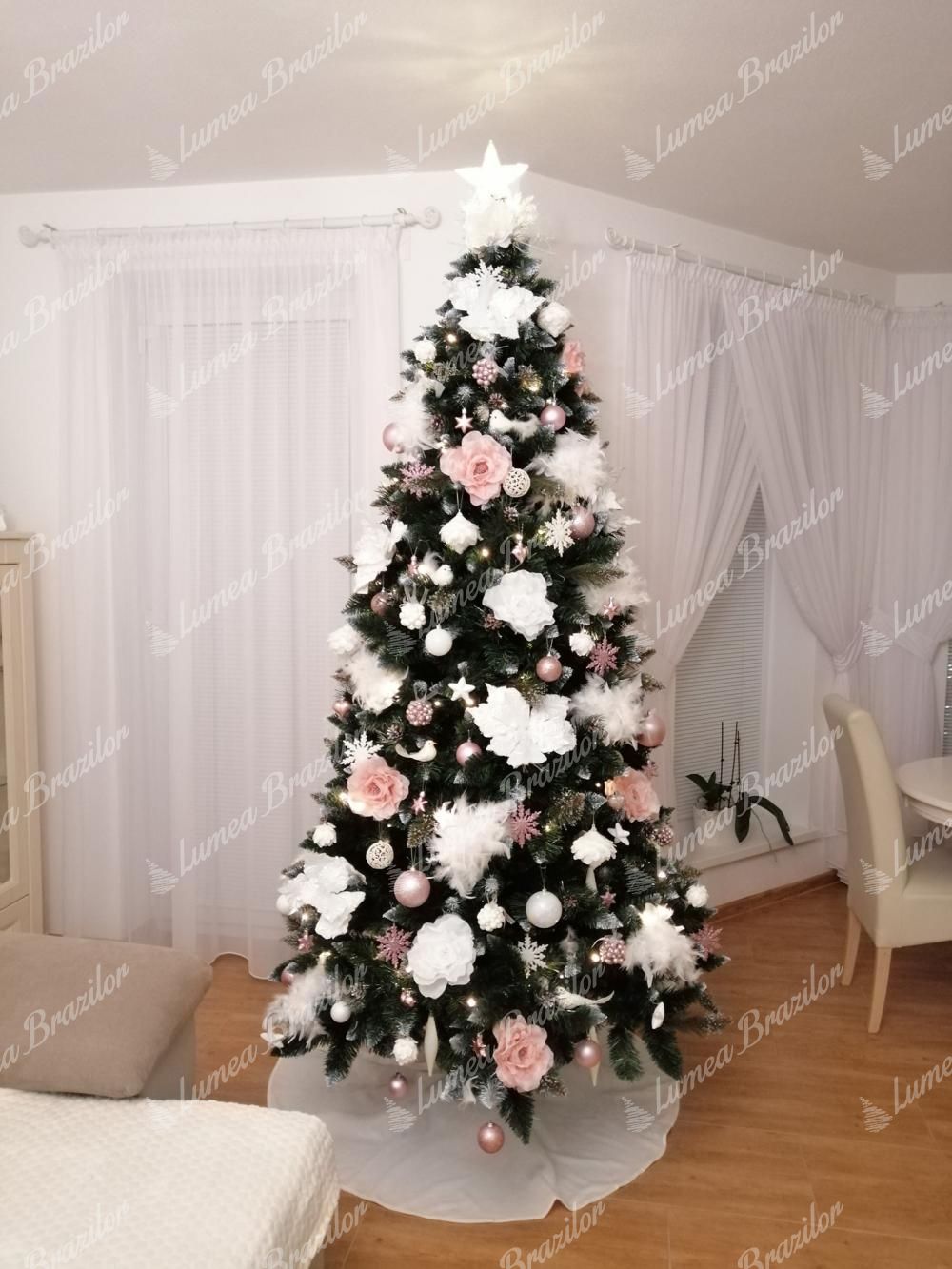 brad impodobit cu alb - Pom de Crăciun artificial Pin Argintiu cu cristale de gheață 220cm