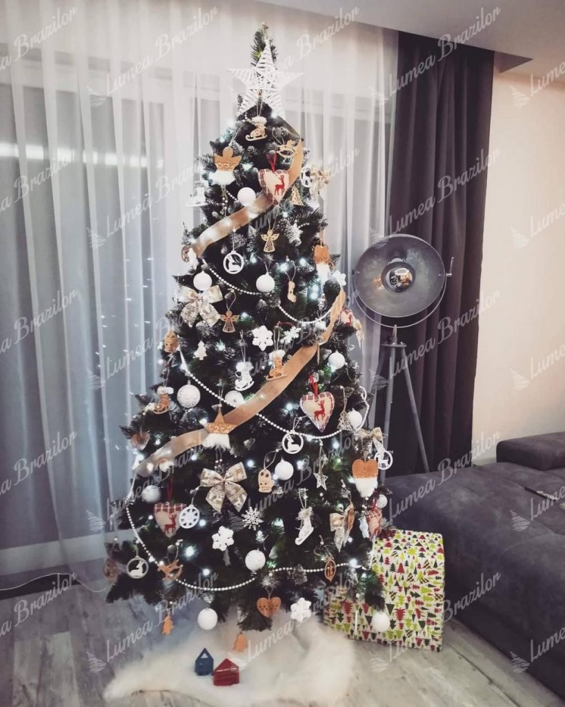 Pom de Crăciun artificial Pin Argintiu cu cristale de gheață 220cm