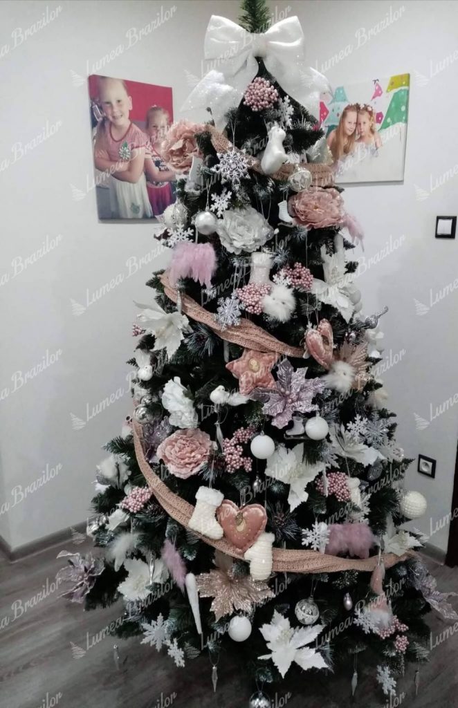 Pom de Crăciun artificial Pin Argintiu cu cristale de gheață 250cm