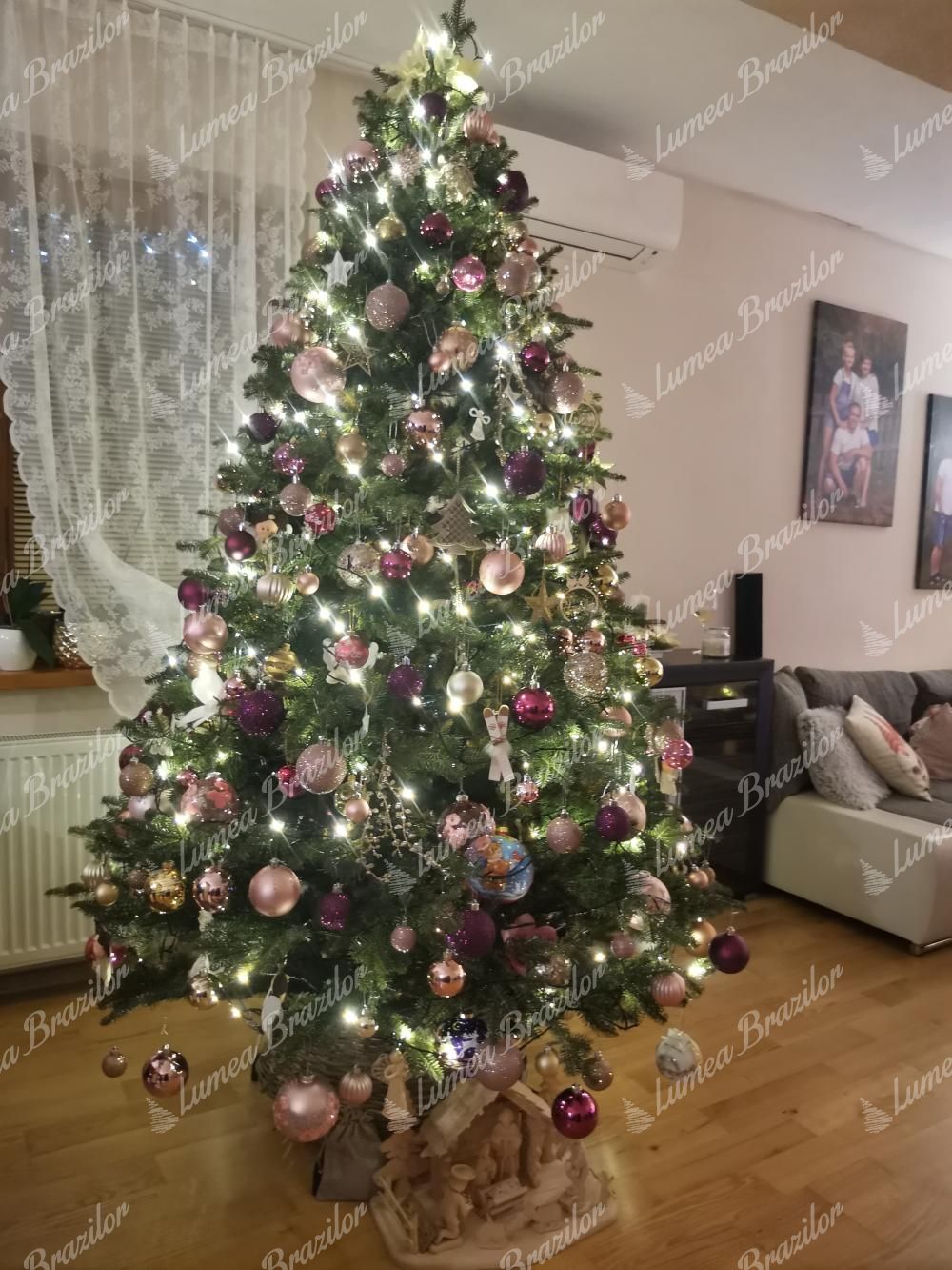 brad impodobit roz - Brad de Crăciun artificial 3D Verde Smarald 240cm