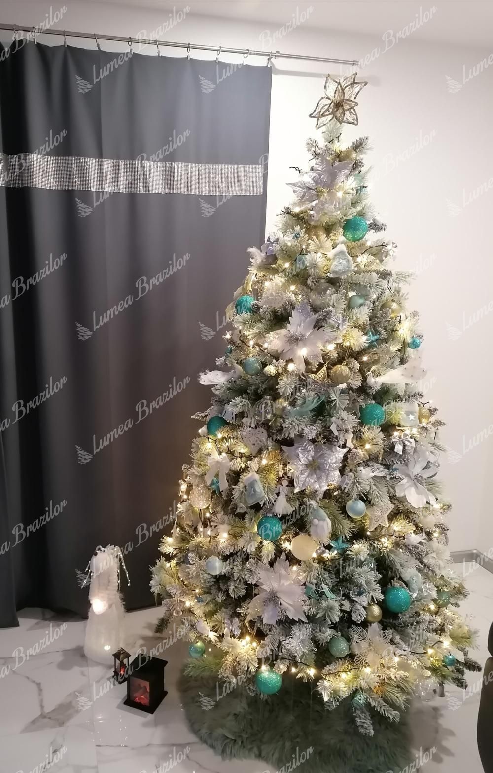 brad impodobit argintiu - Pom de Crăciun artificial Pin Alb 210cm