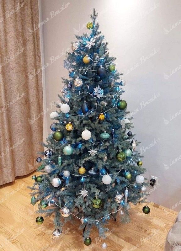 Împodobit Pom de Crăciun artificial 3D Molid Înghețat 180cm