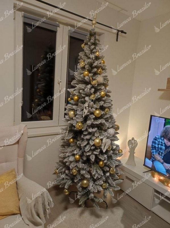 Împodobit Pom de Crăciun artificial Molid Alb Slim 220cm