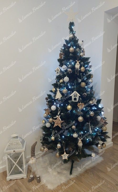 Împodobit Pom de Crăciun artificial Pin Argintiu cu cristale de gheață 180cm