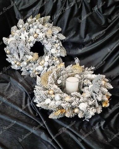 Coroniță de Crăciun Molid Alb 50cm